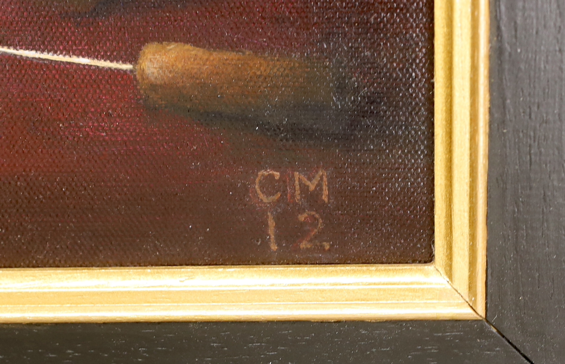 Clive Melbourne (contemporary), oil on canvas, Still life with flute initialled, 49 x 19cm